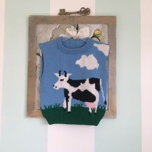 ❌SOLD❌Vintage Handmade Crop Cow Sweater size XS